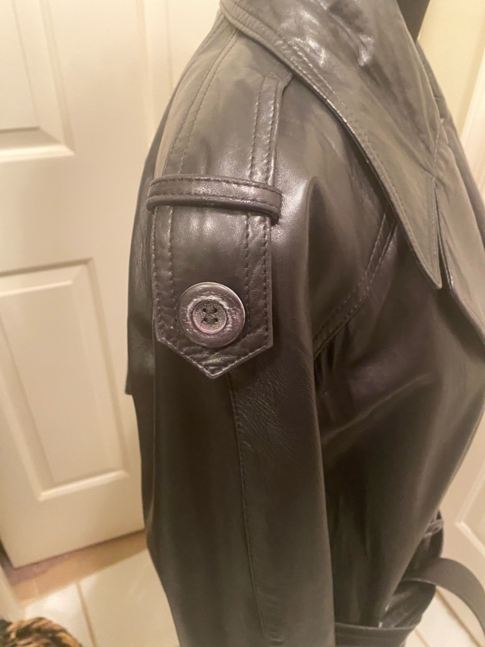 Classic Black Leather Trench Coat - Women - Picture 2 of 10